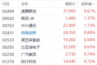 多重利好提振港股智驾概念股 速腾聚创涨近7%