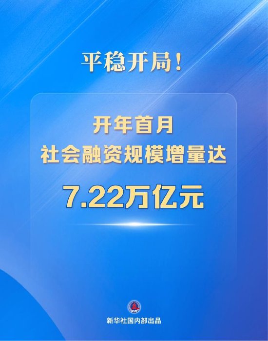 平稳开局！开年首月社会融资规模增量达7.22万亿元  第1张